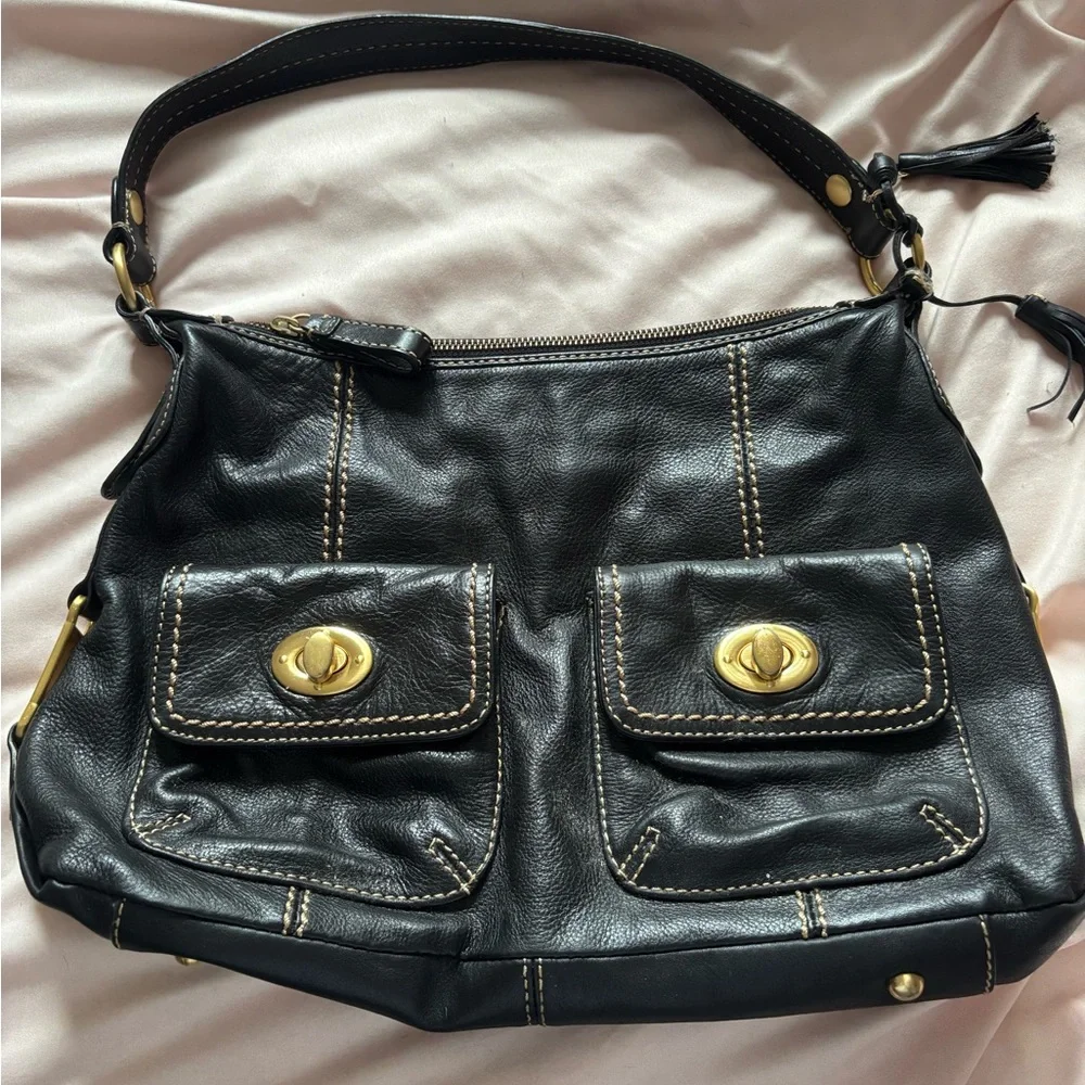 ⭐️THE SAK BLACK GENUINE LEATHER BOHO TOTE HOBO SHOULDER BAG HANDBAG PURSE⭐️